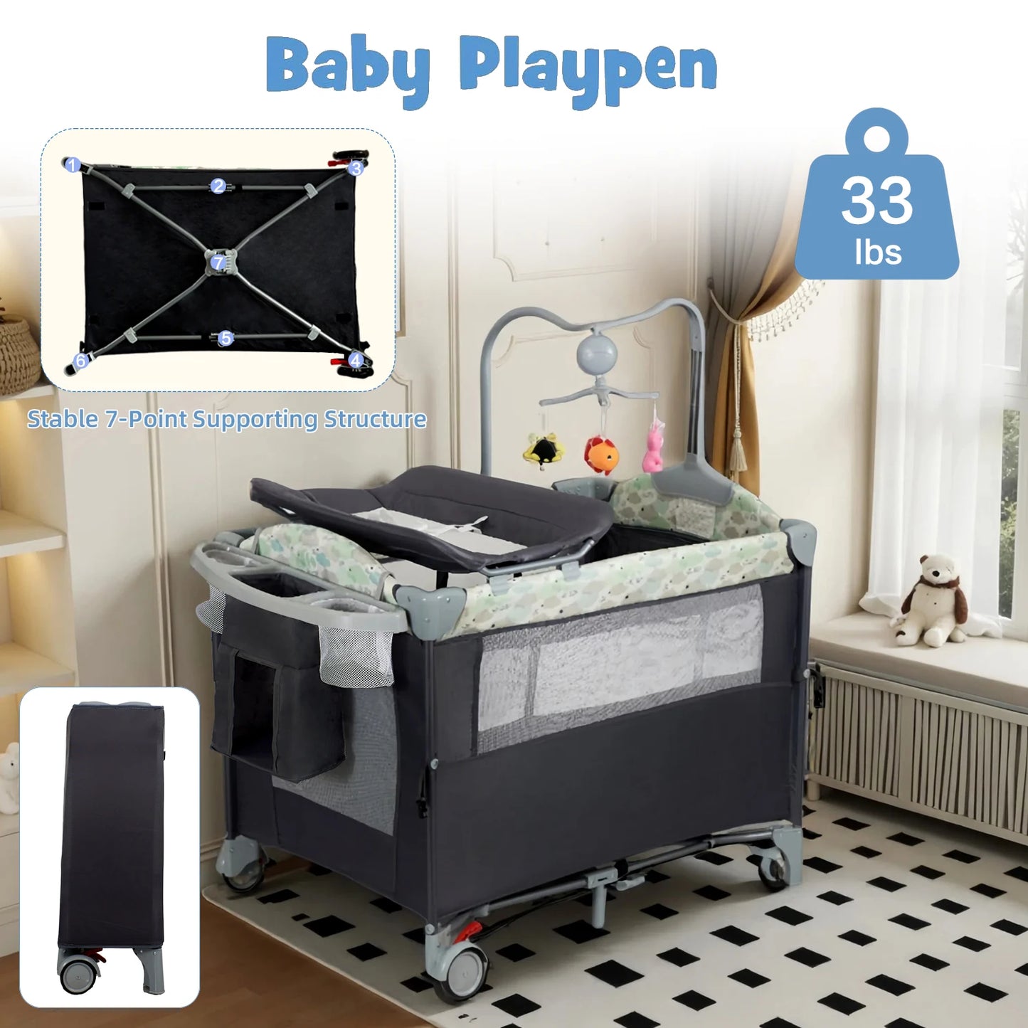 Portable Bassinet Baby Travel Crib with Changing Table