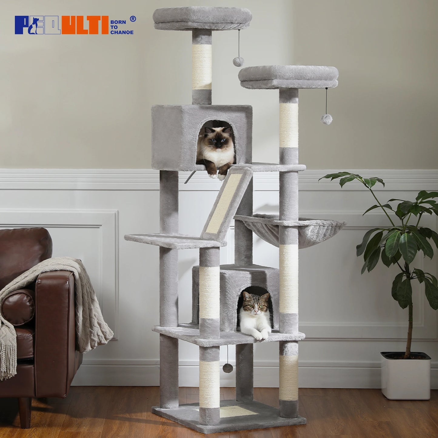 Multi-Level Plush Cat Condo with Scratching Posts