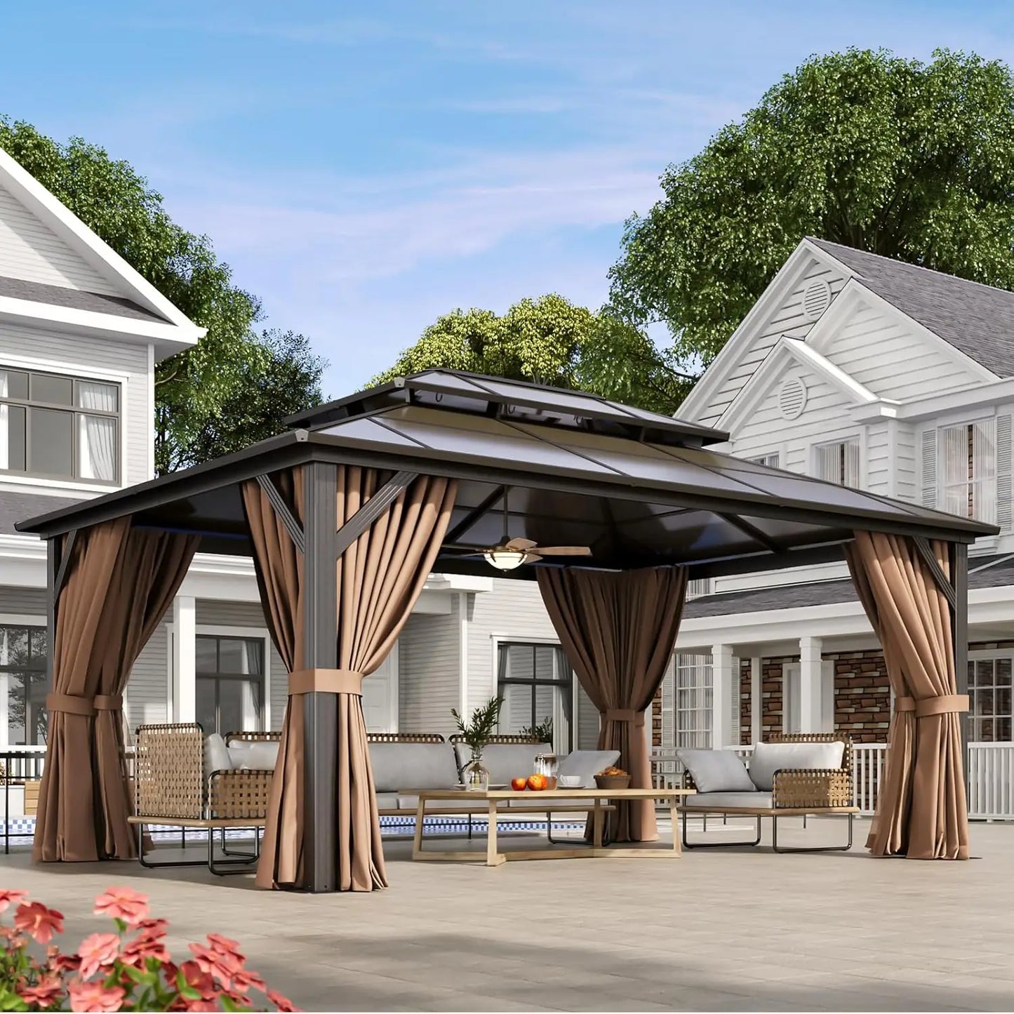 Hardtop Metal Double Polycarbonate Roof Gazebo