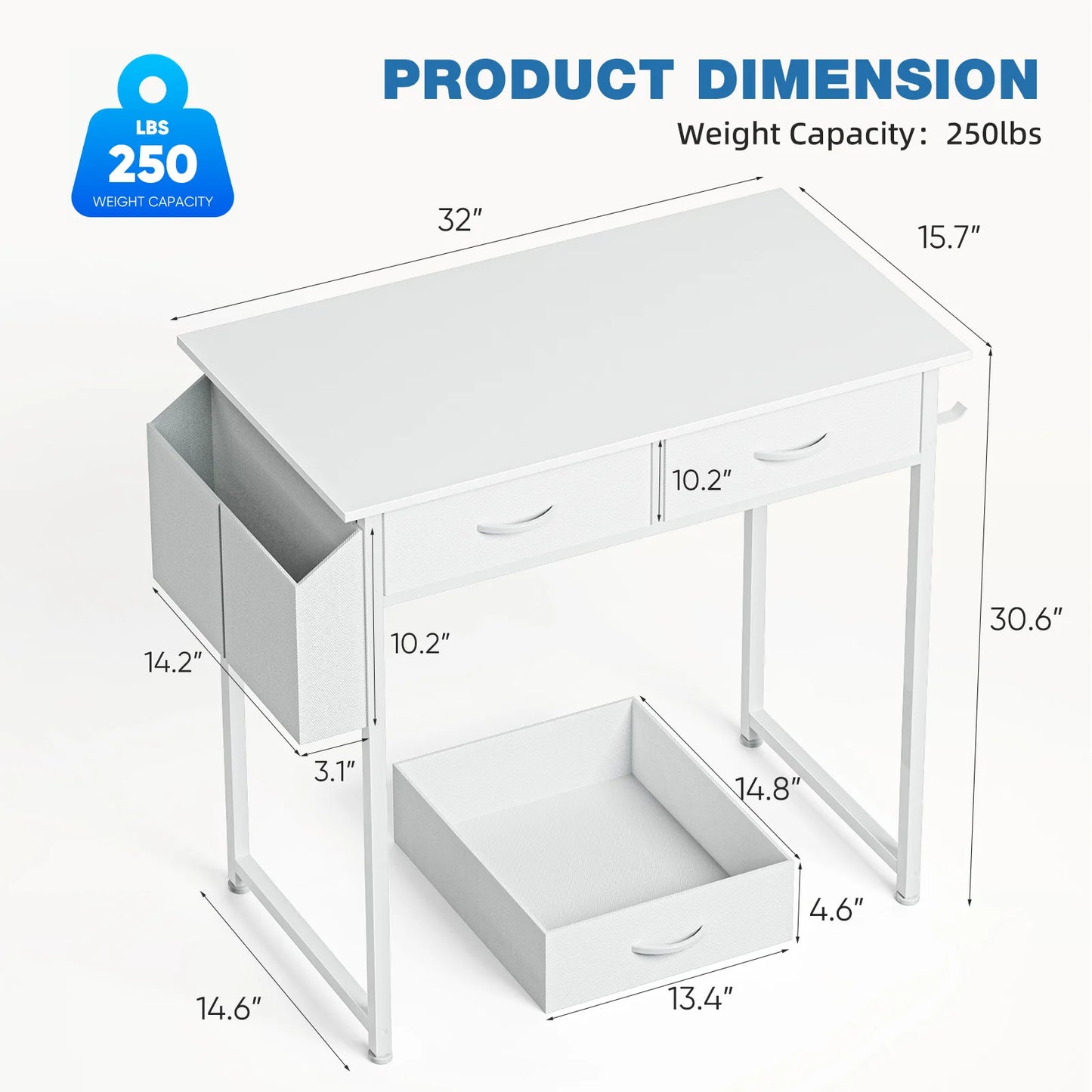 Modern Office Computer Desk with Fabric Storage Drawers Space