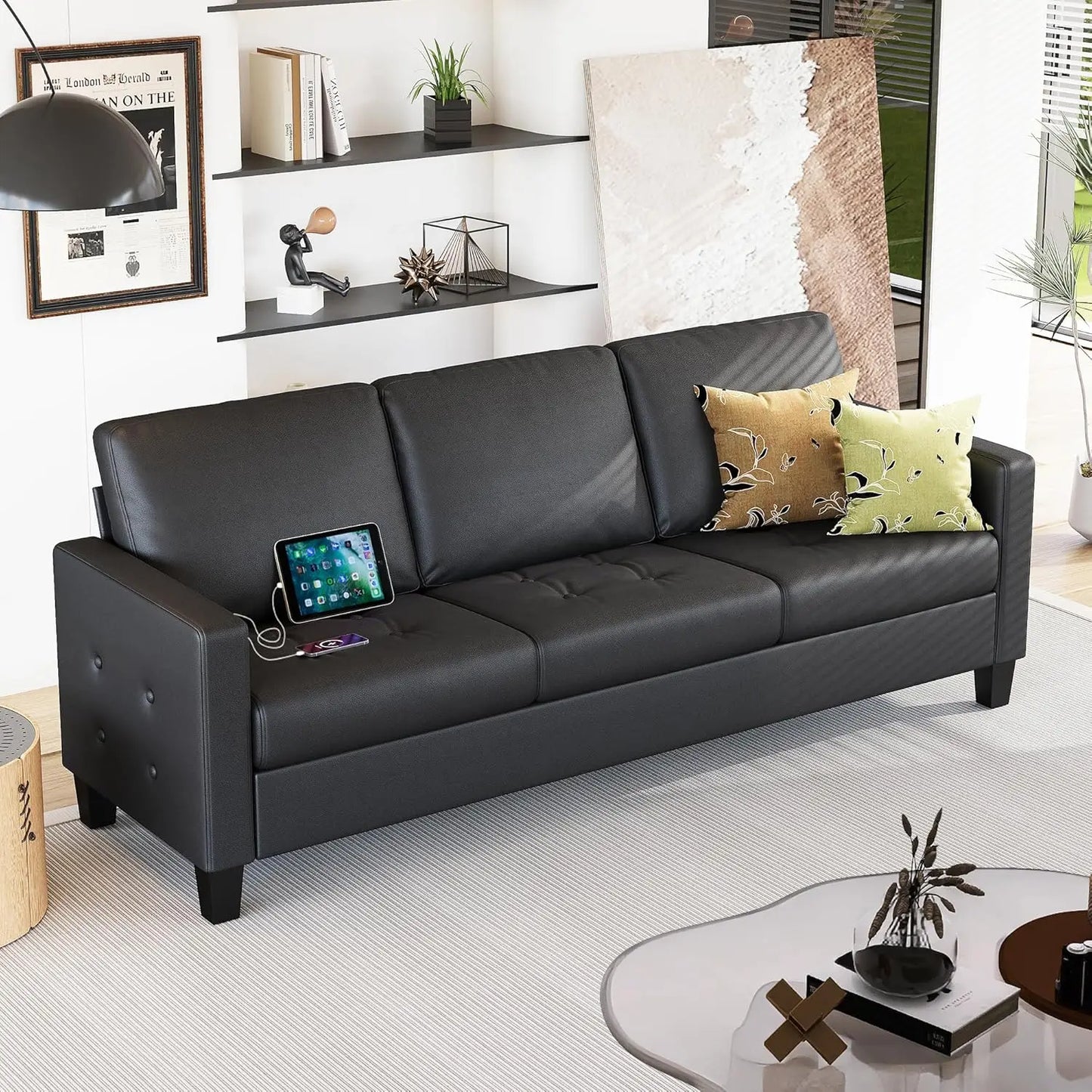 Modern Comfy Faux Leather Sofa Couch