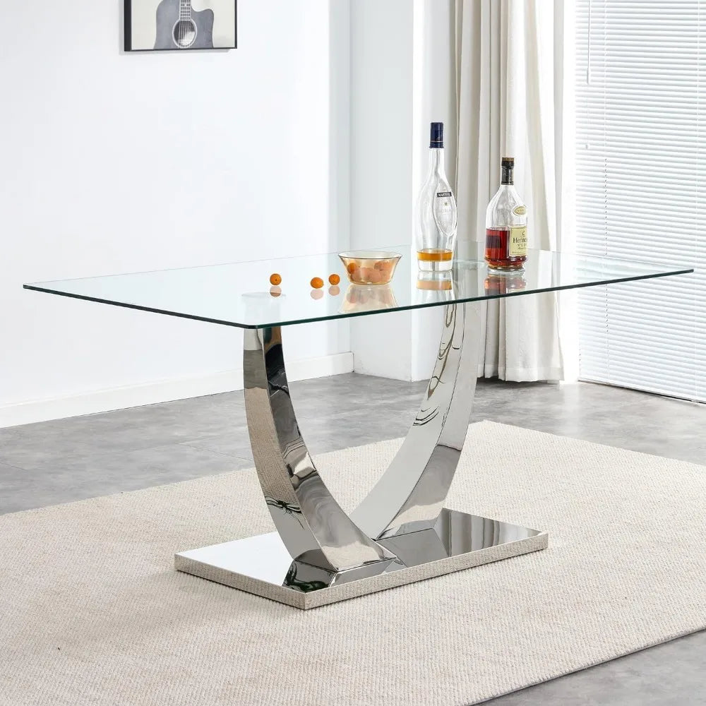 Modern Rectangular Tempered Glass Dining Table