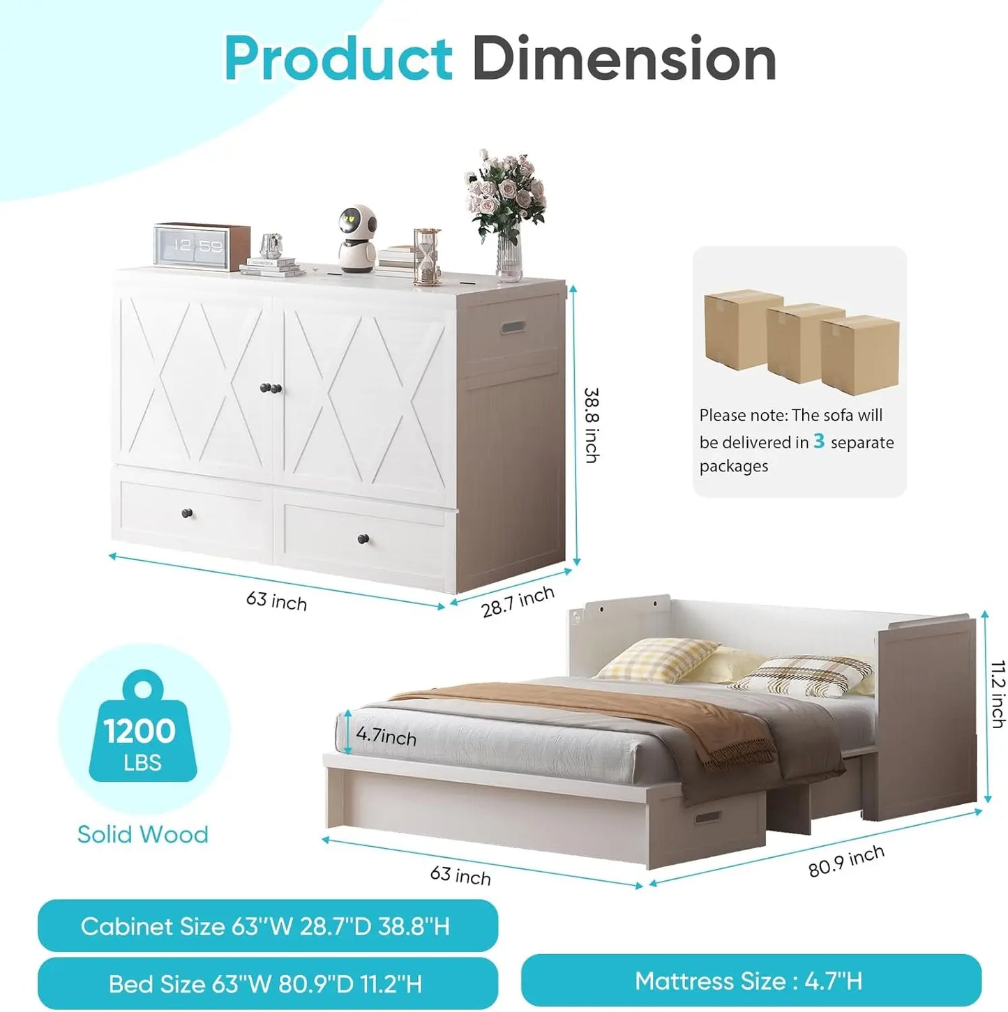 Murphy Bed with Charging Station and Storage Drawers
