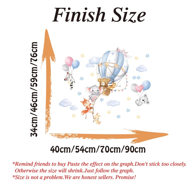 Large Hot Air Balloon Animals Wall Sticker