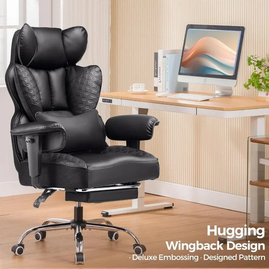 Big and Tall Office Chair with Deluxe Embossing Designed Leather and Foot Rest