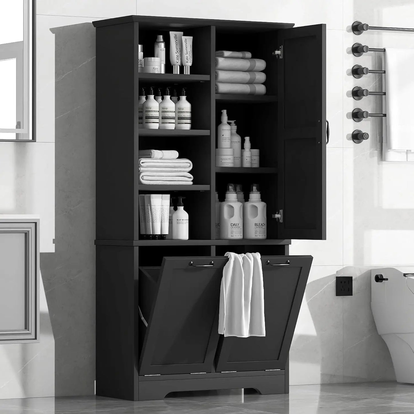 Freestanding Hamper Door Adjustable Shelves