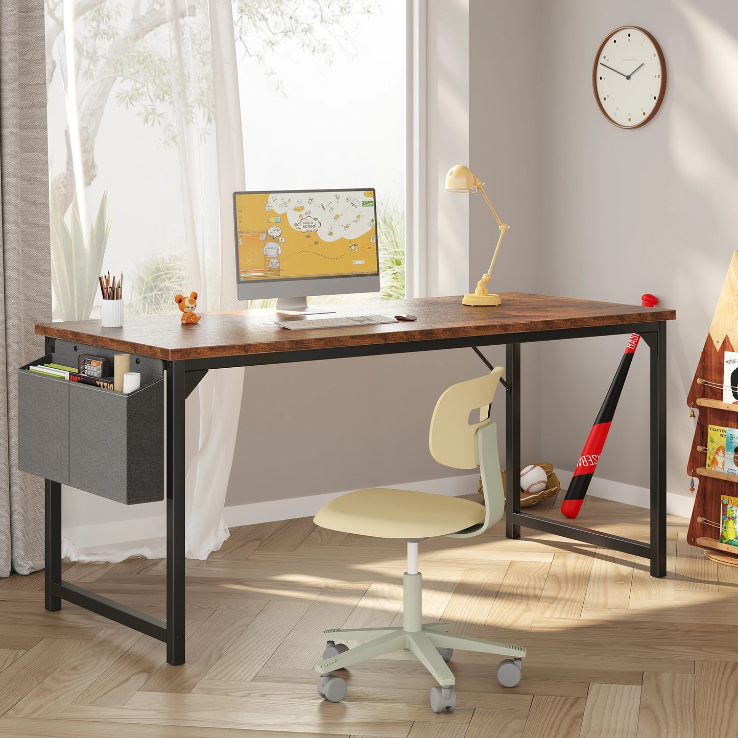 Writing Study Table with Storage Bag Metal Frame