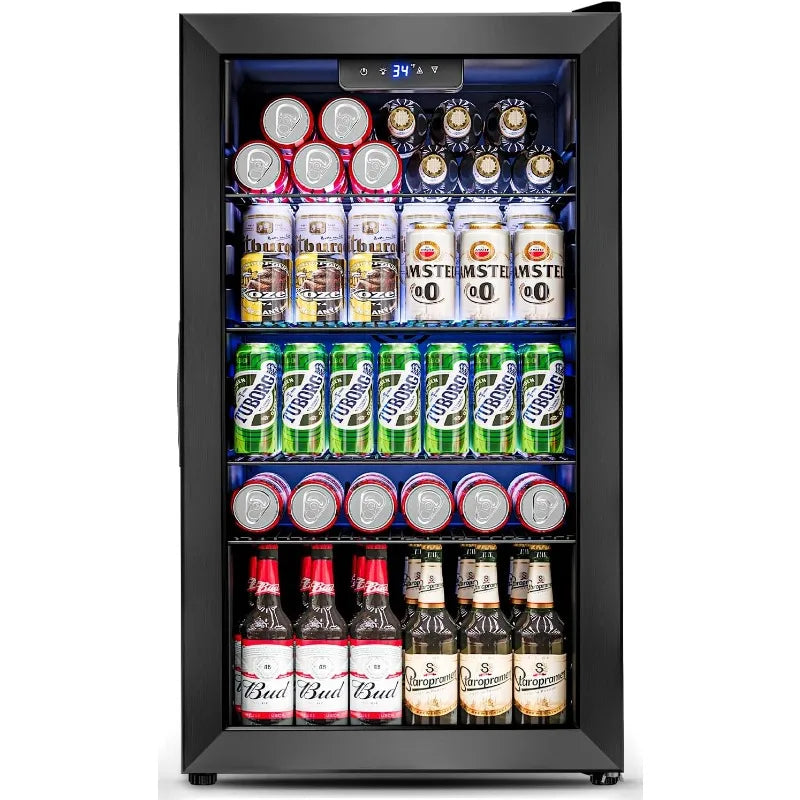 Mini Fridge with Glass Door Can Beverage Refrigerator