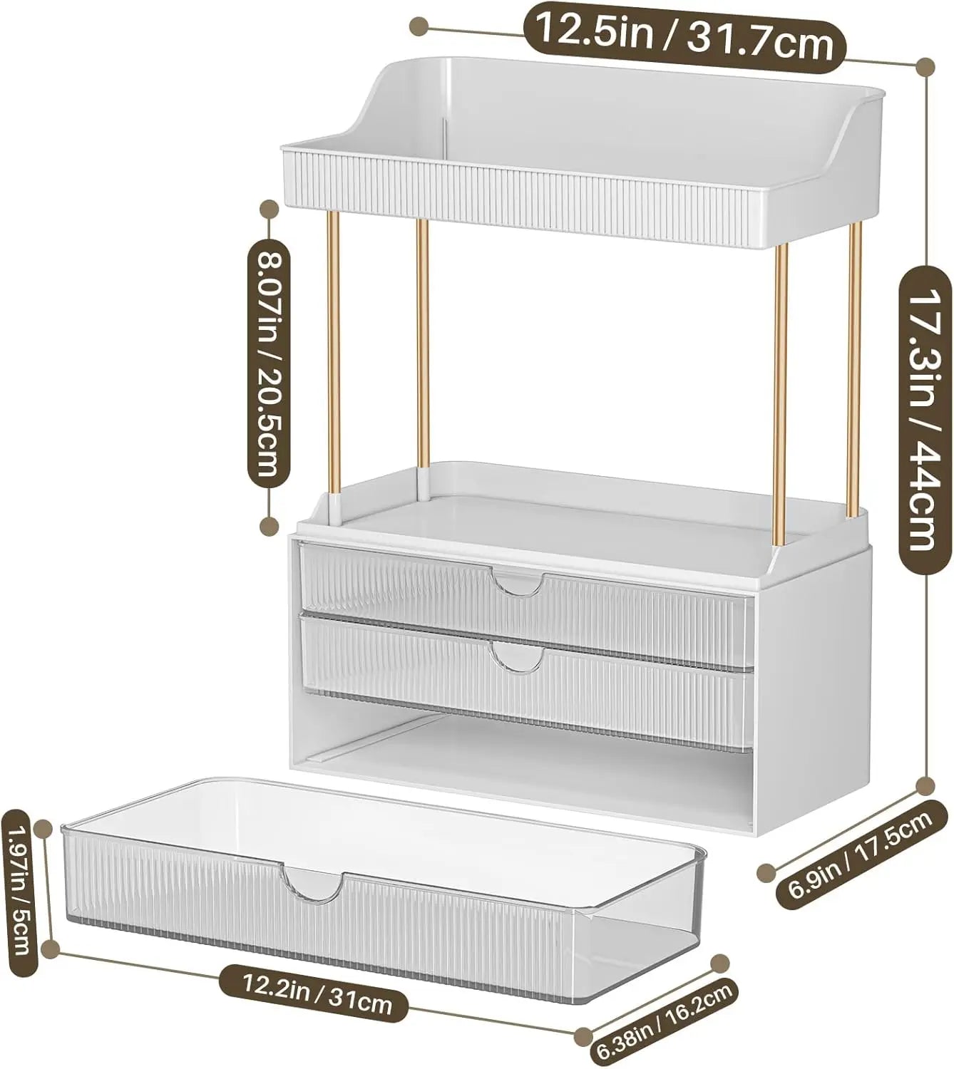 Clear Makeup Organizer with Drawers and Counter Storage