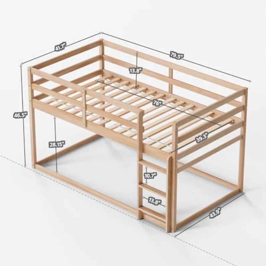 Floor Bunk Bed w/ Ladder with Full Guardrails