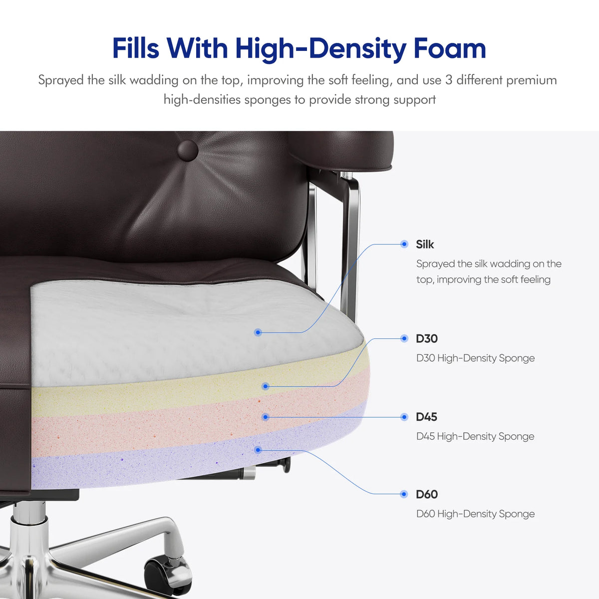 Genuine Leather with Aluminum Arms and Wheels for Support Rolling Swivel