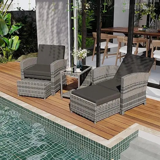 Outdoor Patio Furniture Set with Ottomans and Coffee Table
