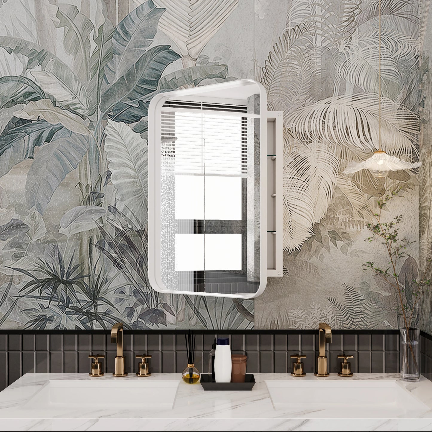 Recessed White Metal Frame with Adjustable Shelves Medicine Cabinet