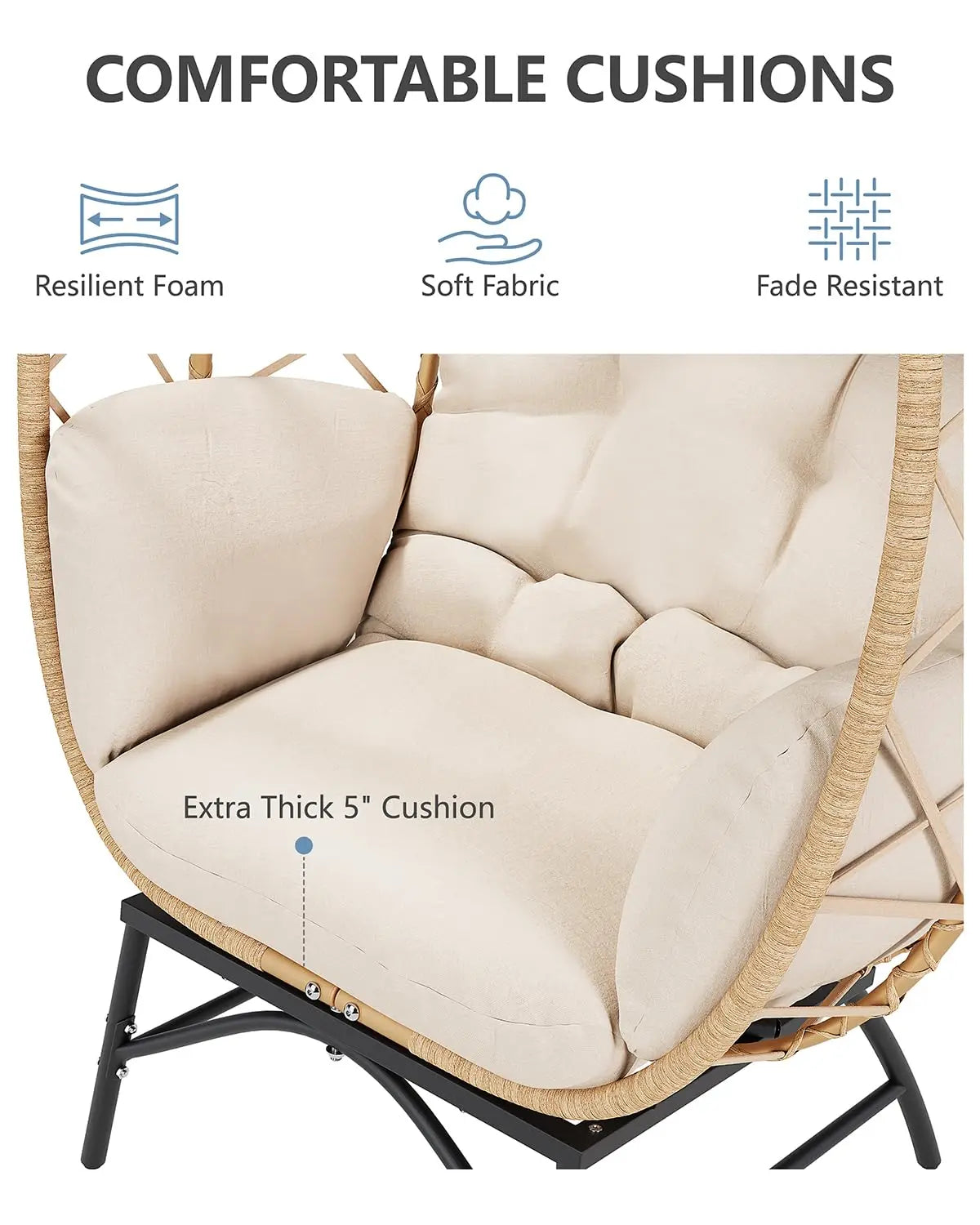 Oversized Patio Wicker Egg Lounge Chair with Cushion