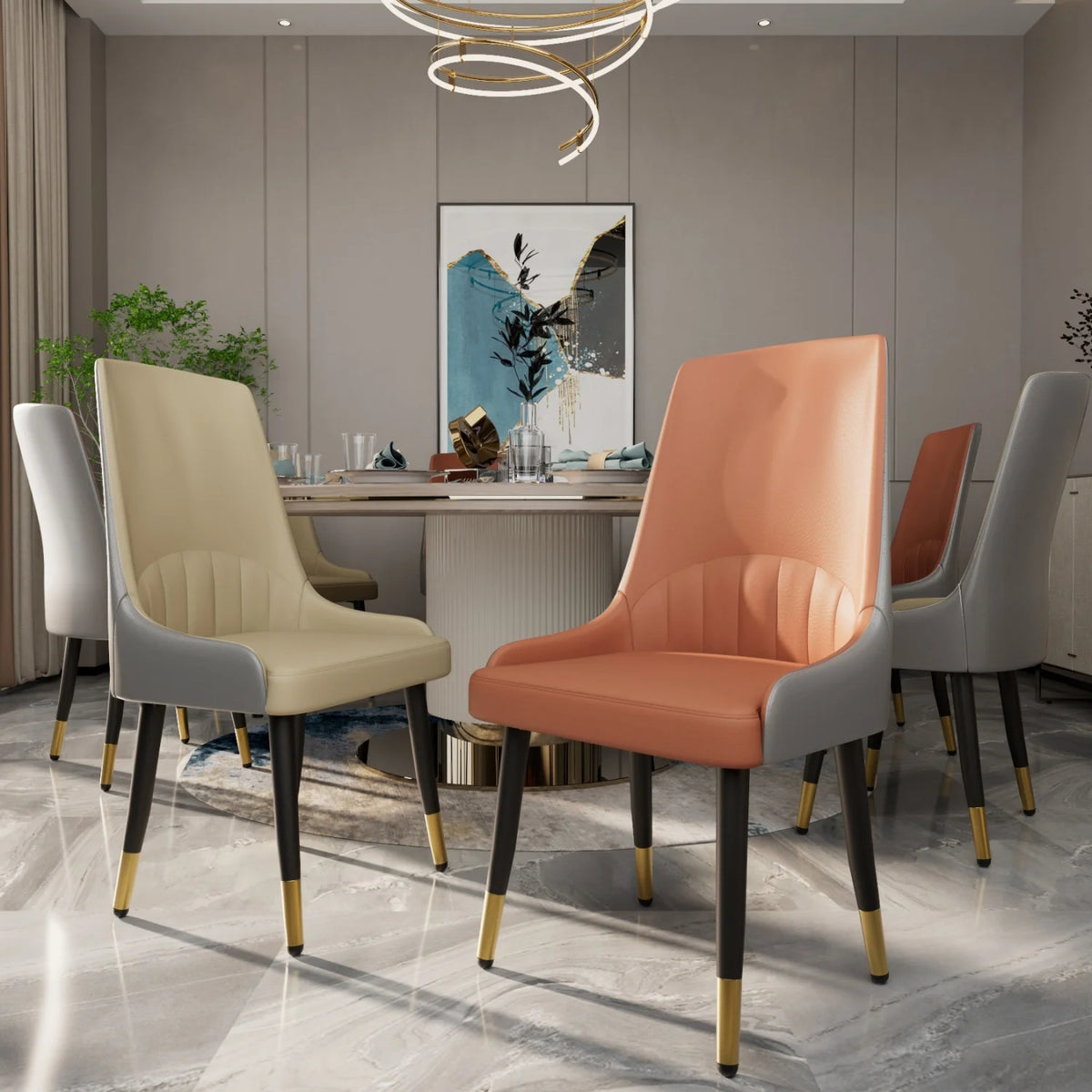 Modern Upholstered Cushion Dining Chairs with Metal Legs