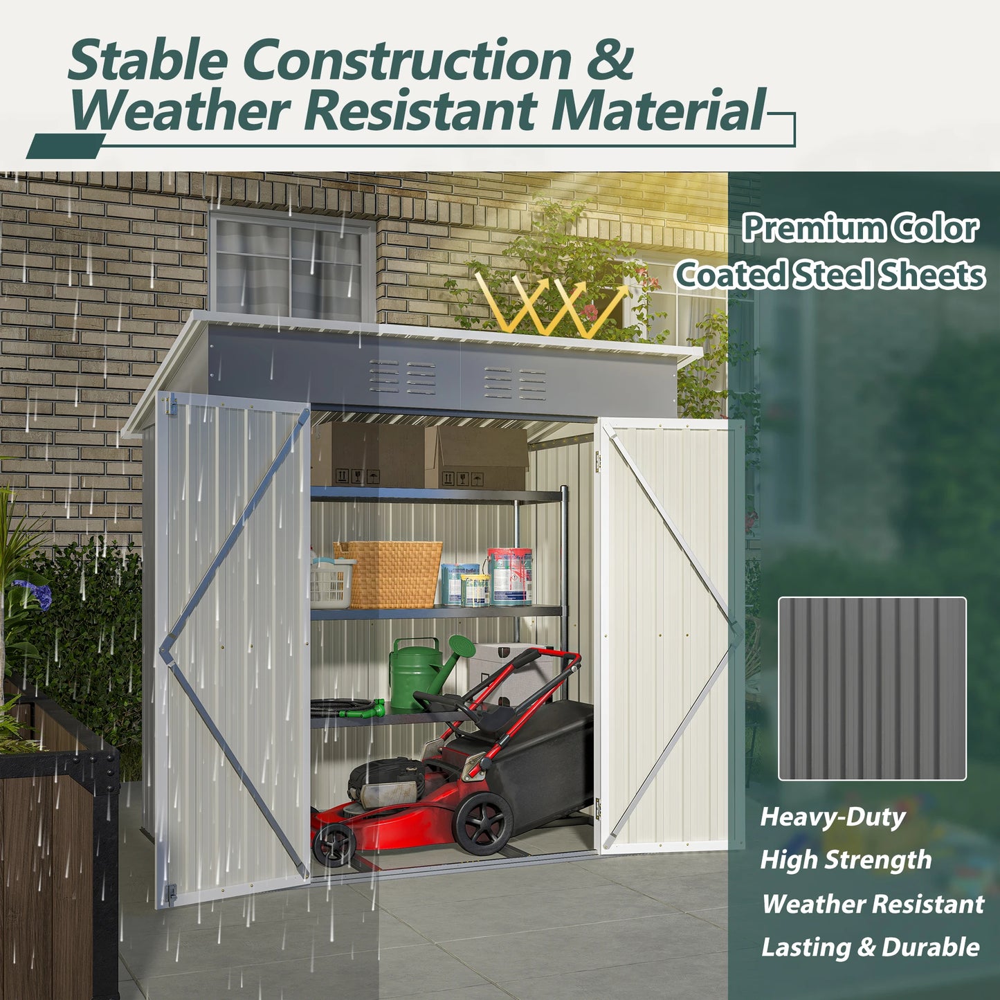 Outdoor Storage Shed with Large Metal Utility Tools