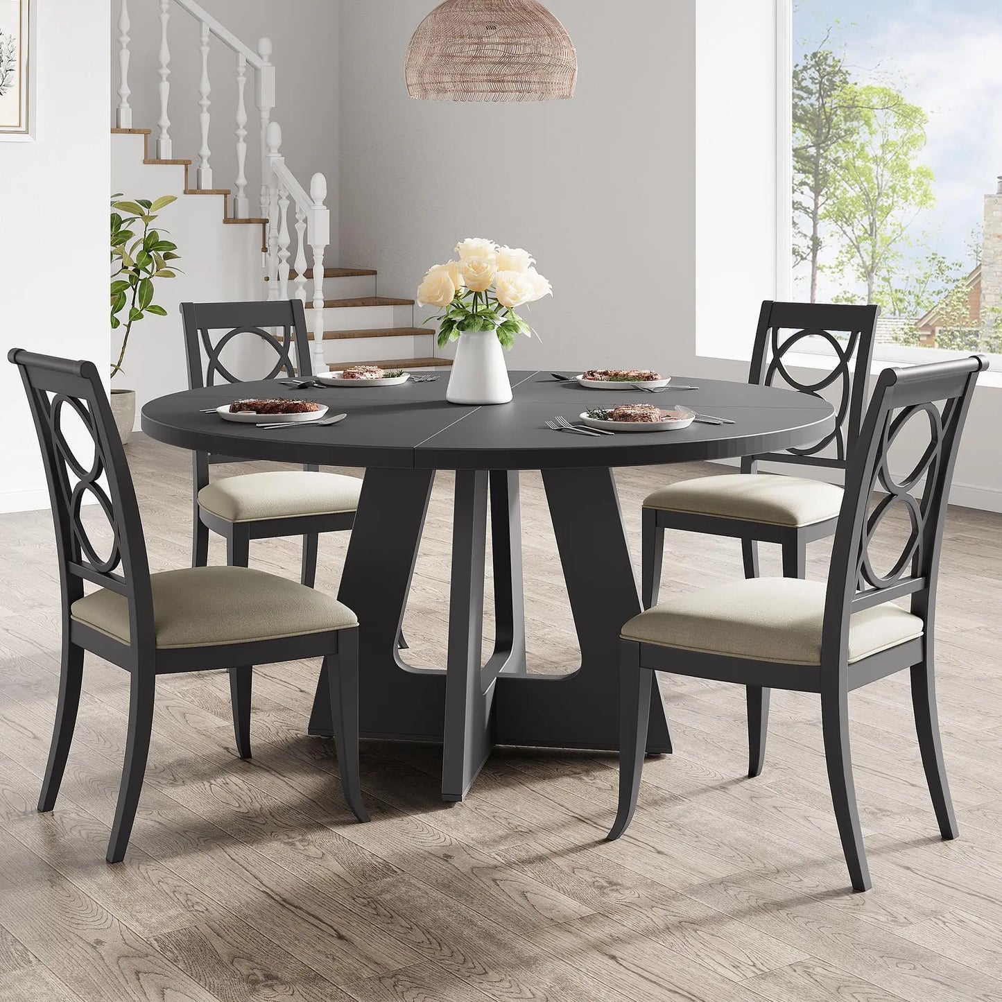 Farmhouse Large Wooden Round Dining Table