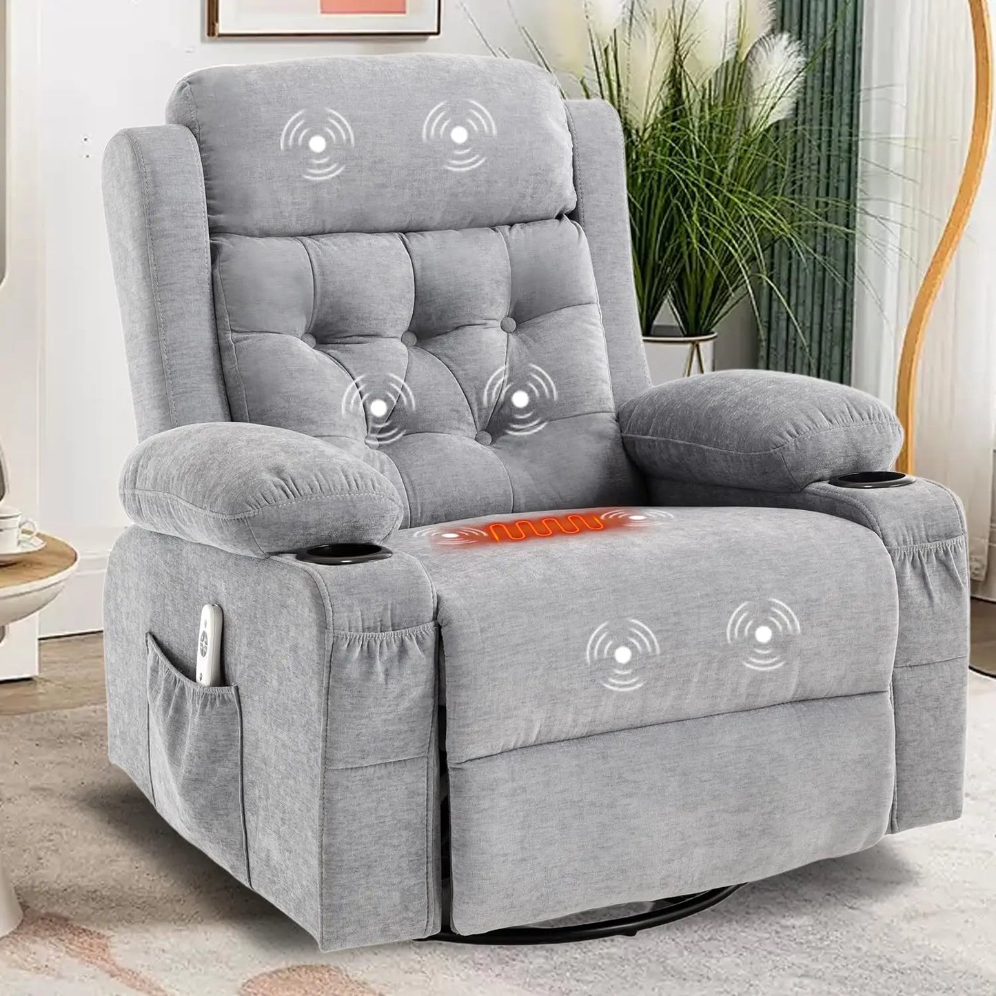Rocker Swivel Recliner Chair with Massage and Heat