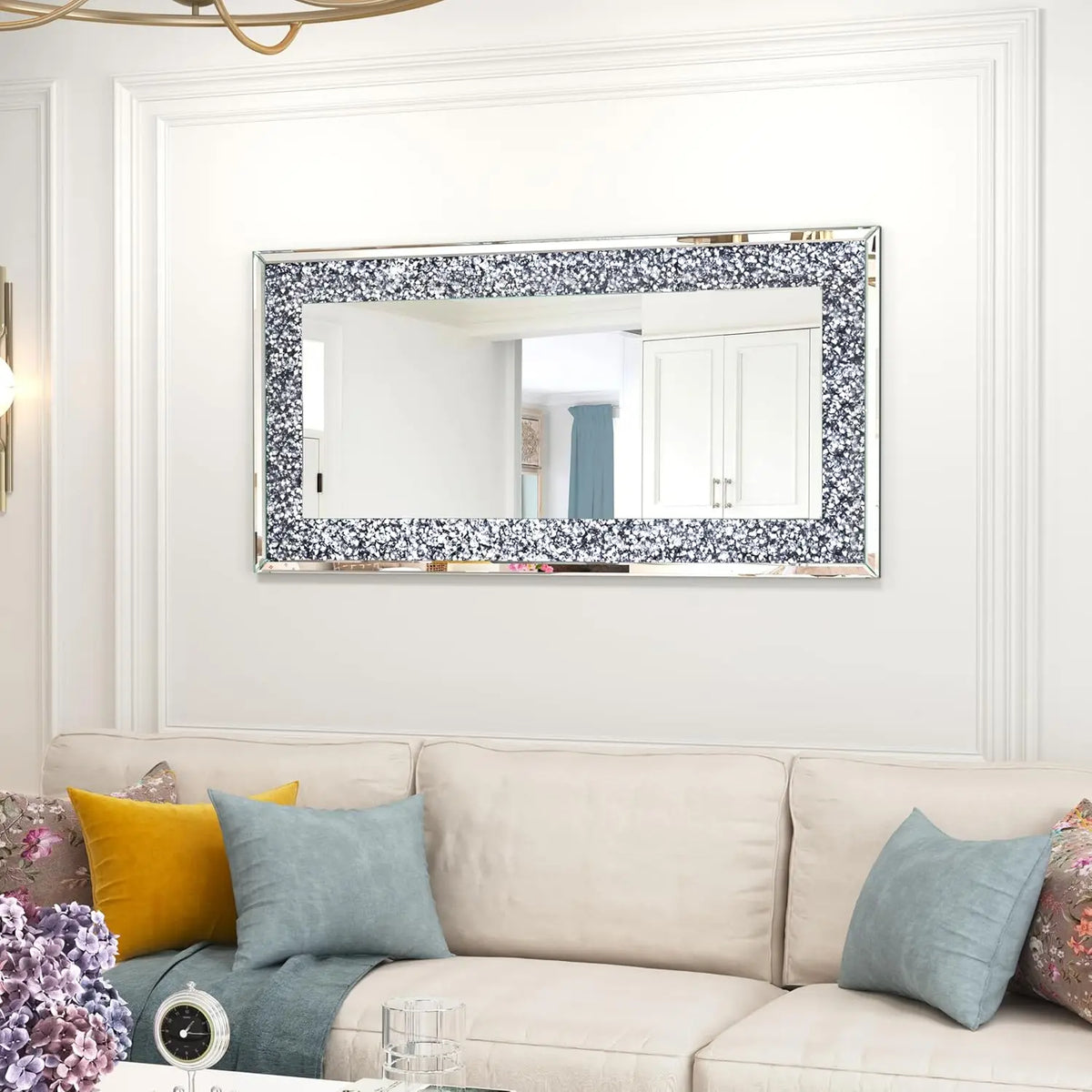 Gorgeous Rectangle Crystal Crush Diamond Wall Mirror