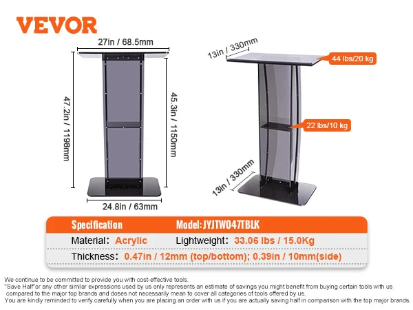 Acrylic Desktop Lecterns w/ Storage Shelf