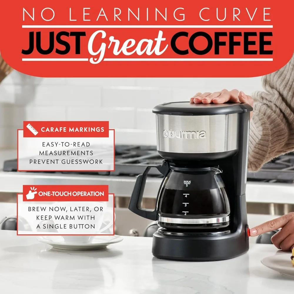 Coffee Maker –  One-Touch Brew, Stainless Steel