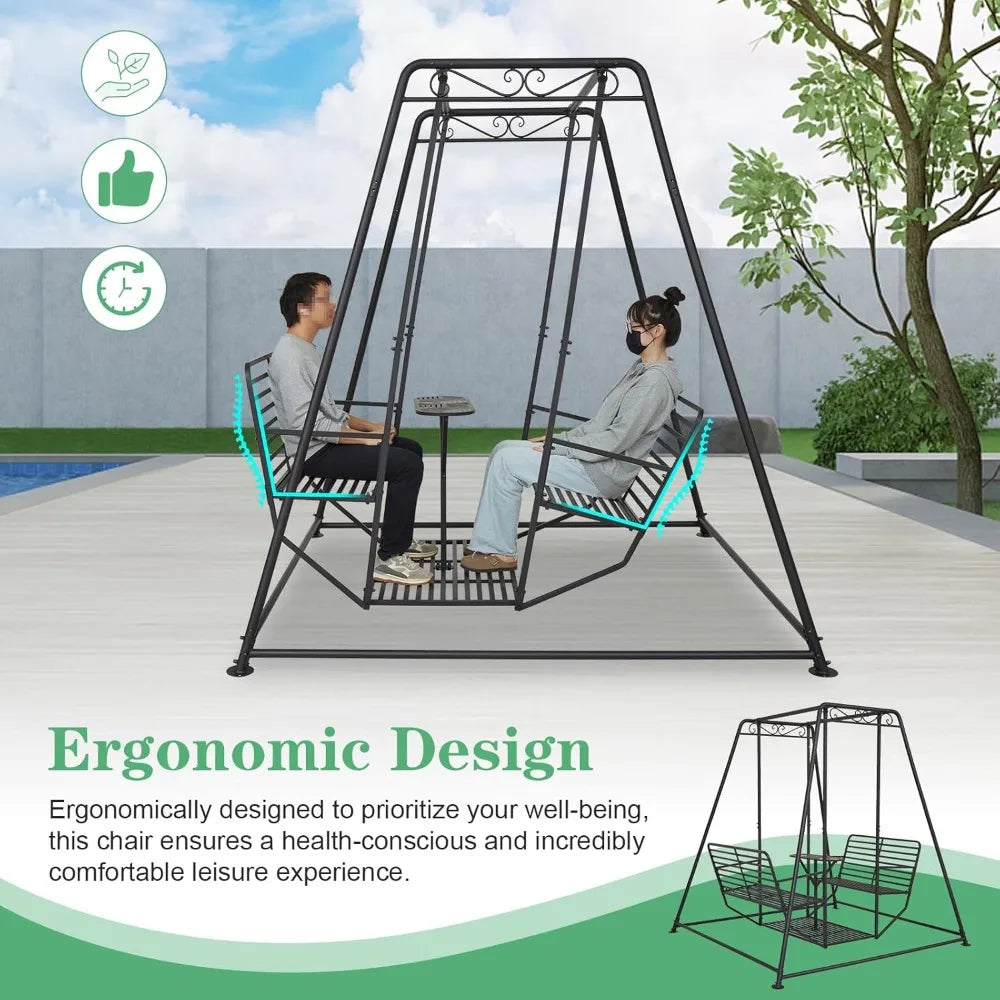 Patio Swing Chair with Backrest and Table