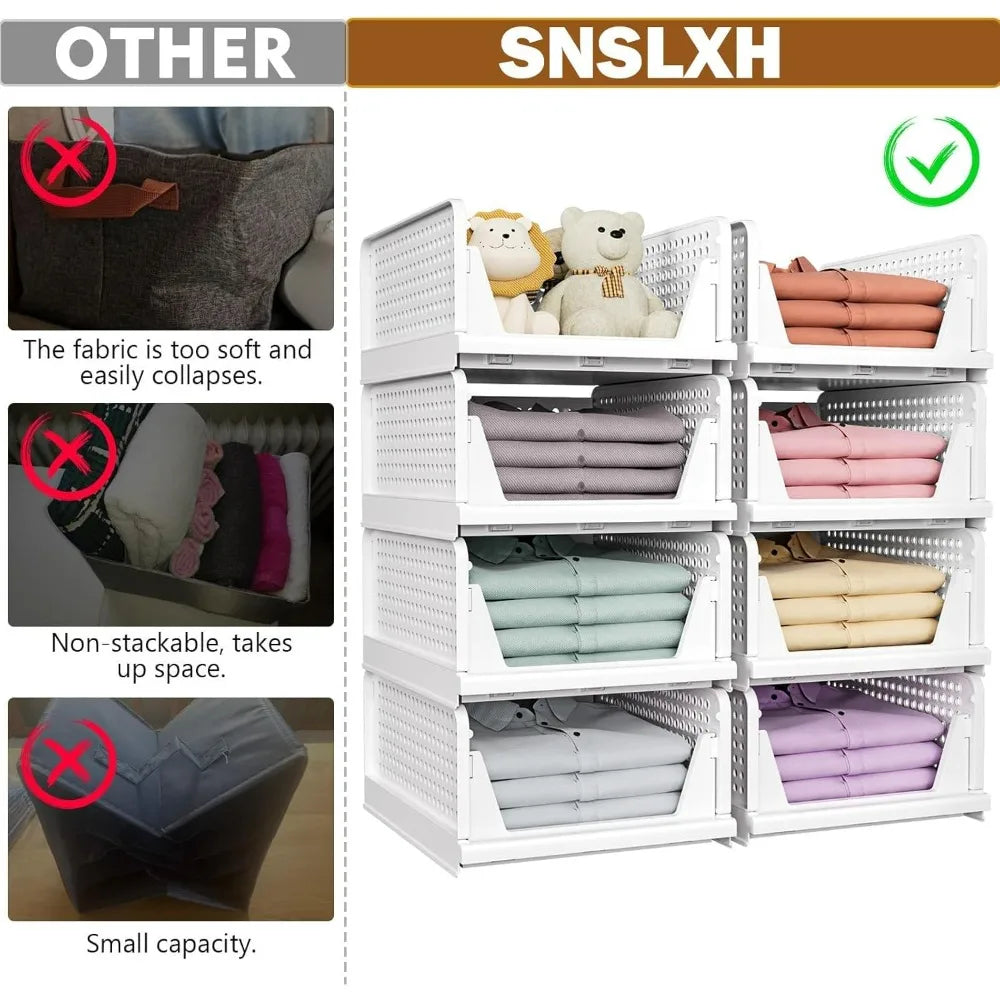 Stackable Closet Storage Basket Multifunctional & Foldable Closet Organizer