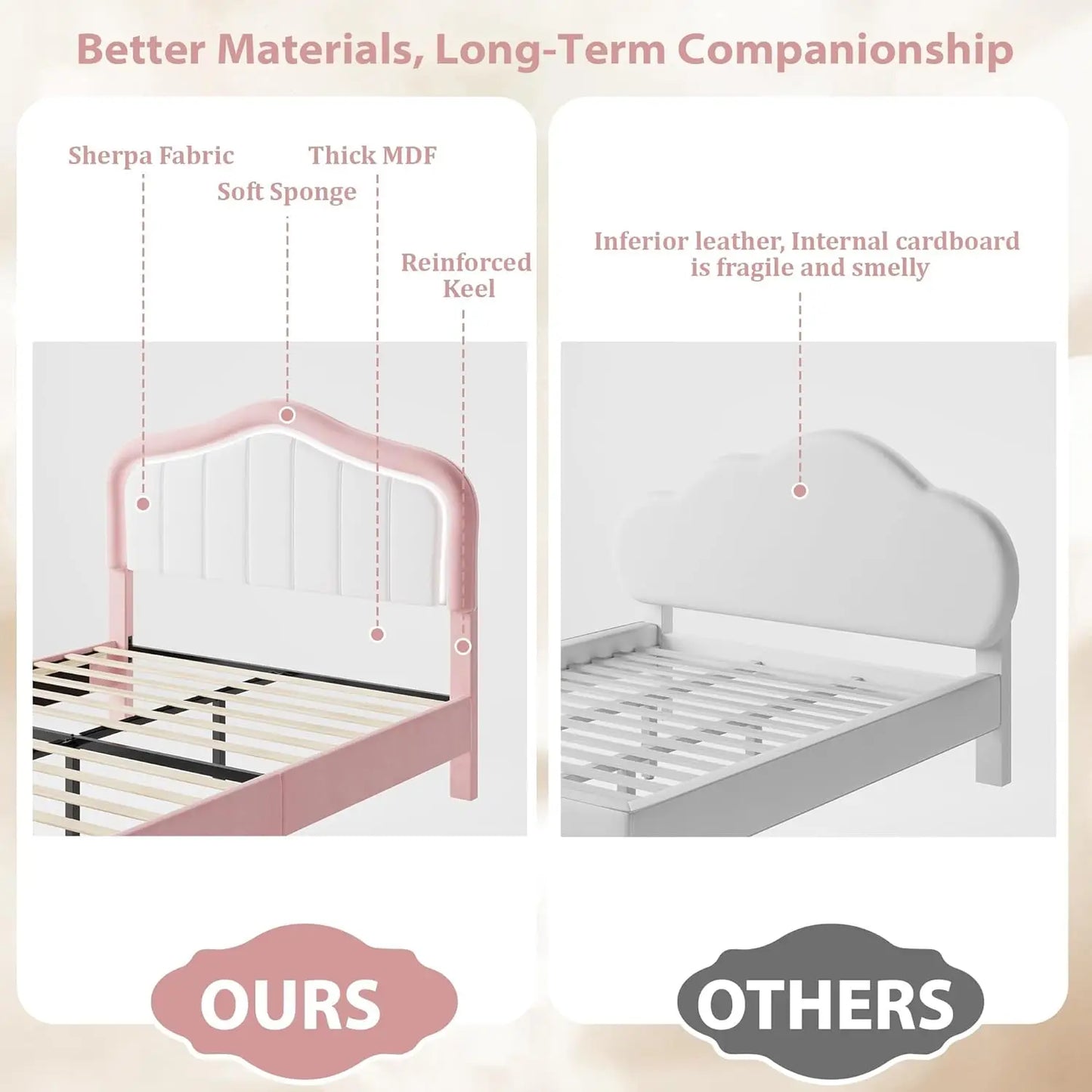 Modern Princess Style Upholstered Bed Frame with LED Crown Headboard