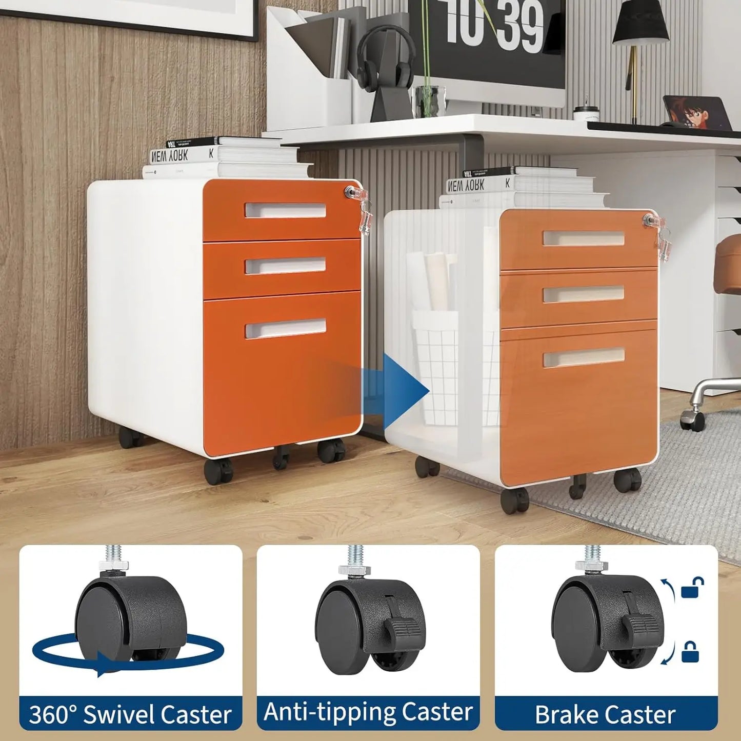 Lockable Secure 3-Drawer Metal File Cabinet
