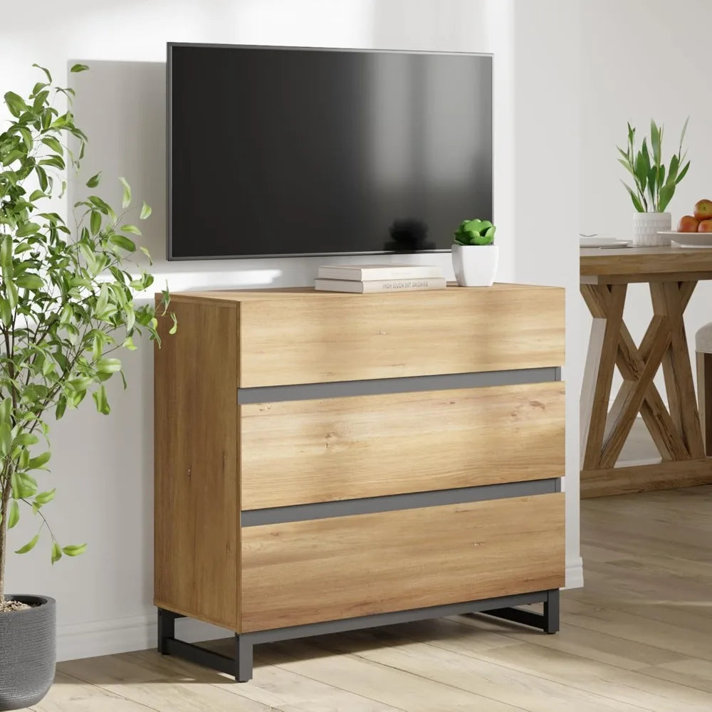 Entertainment Center TV Console with Drawers and Metal Base