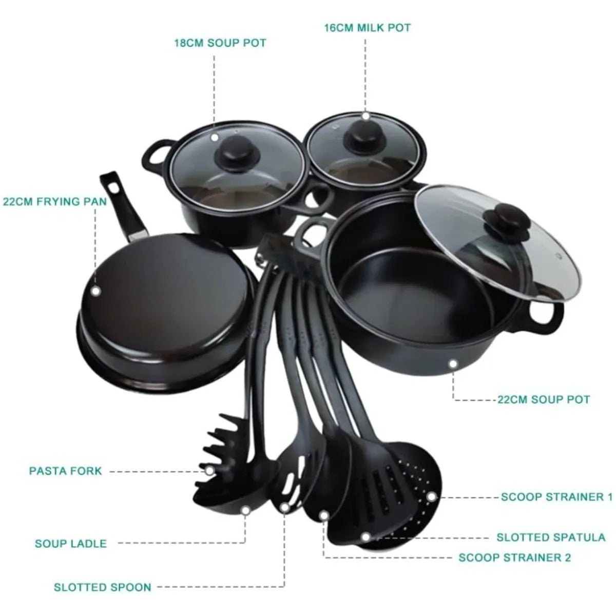 Non-Stick Pots and Pans with Utensils Set