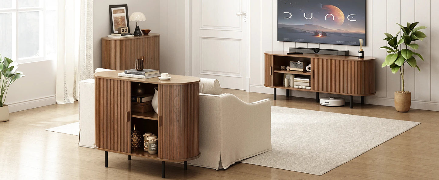 Entertainment Center Table with Sliding Doors