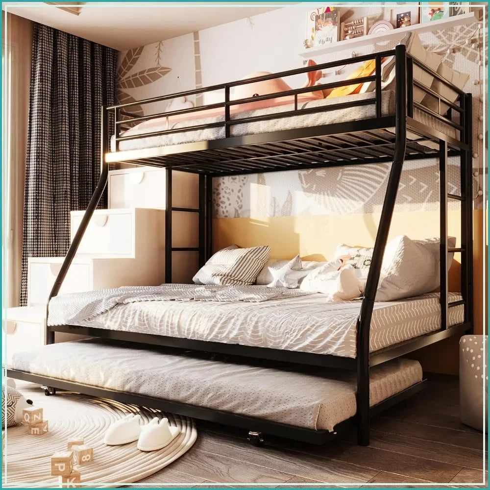 Heavy Duty Metal Triple Bed Frame with Trundle