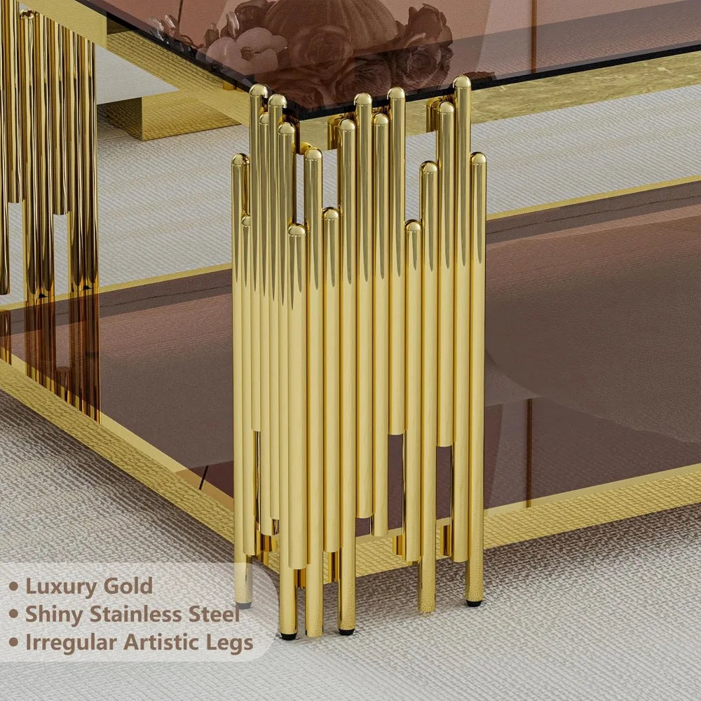 Modern Luxury Stainless Steel Gold Glass Coffee Table