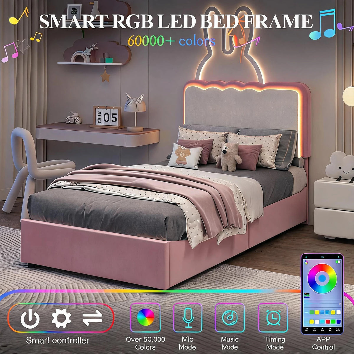 Upholstered LED Bed Frame