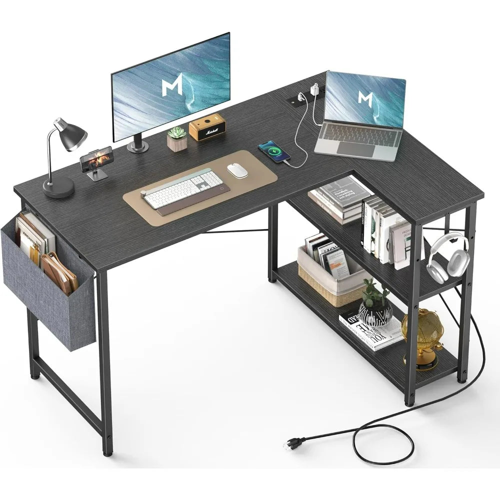 L Shaped Desk with Outlets & USB Ports