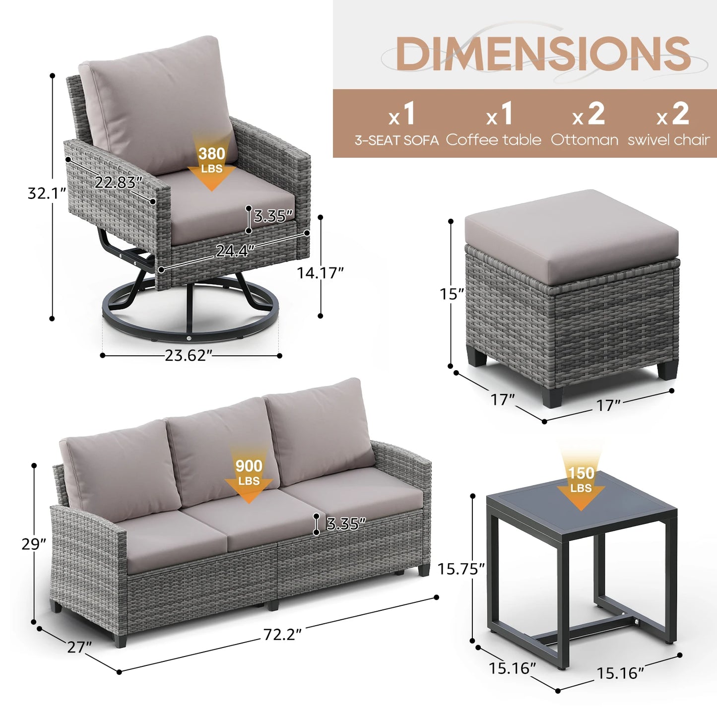 Wicker Patio Furniture  Ottoman & Tempered Glass Side Table Set