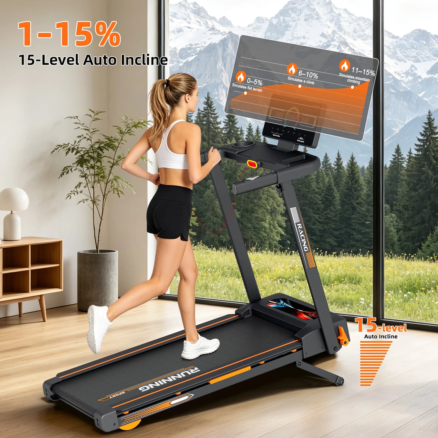 Home Foldable Treadmill with Wide Running Belt