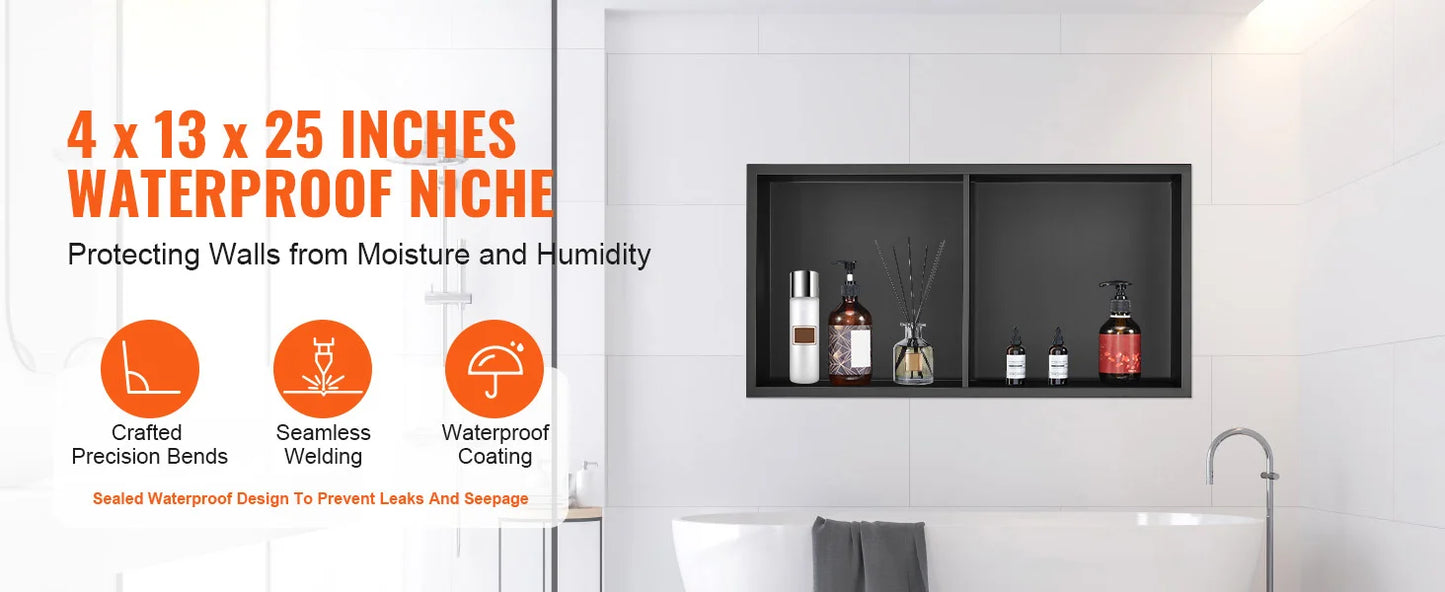 Stainless Steel Wall Inserted Niche Recessed Double Shelves