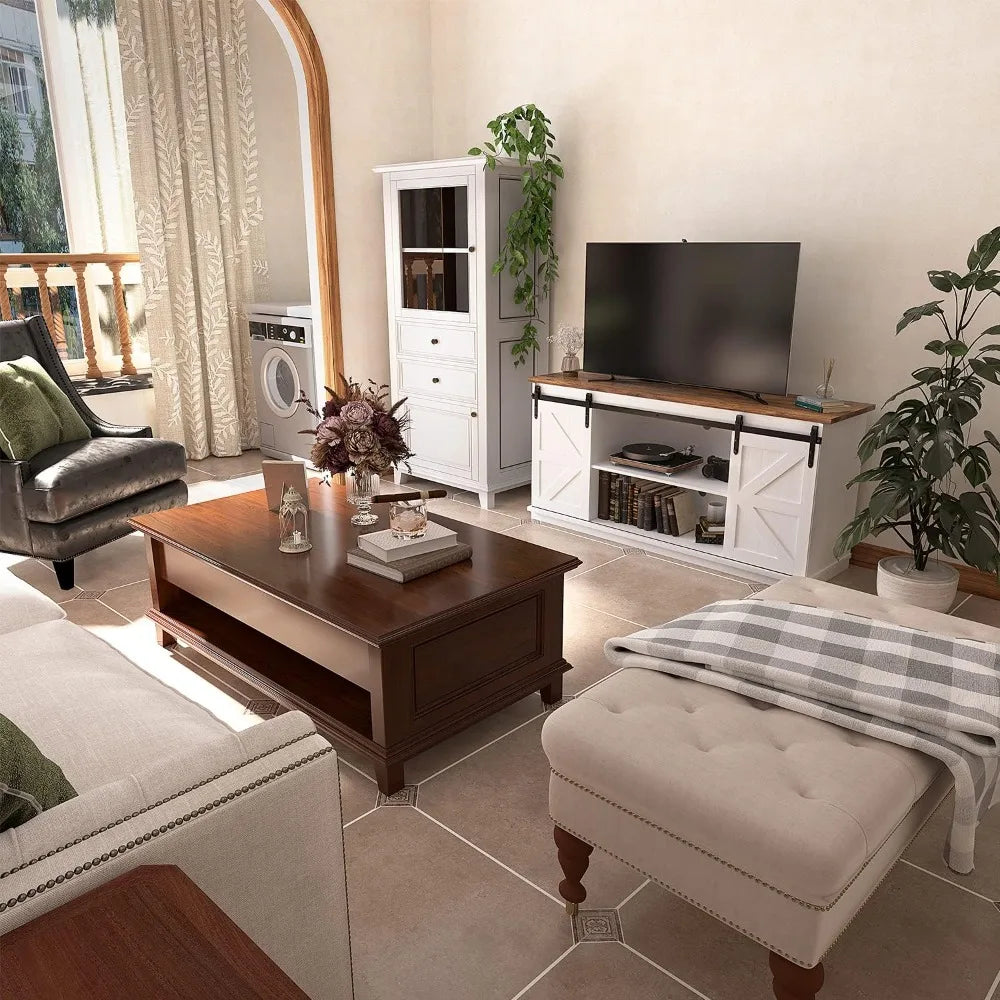 Entertainment Center with Storage Cabinets and Sliding Barn Doors