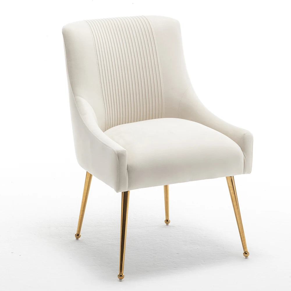 Upholstered Barrel Pleated Side Accent Modern Velvet Dining Chairs Set