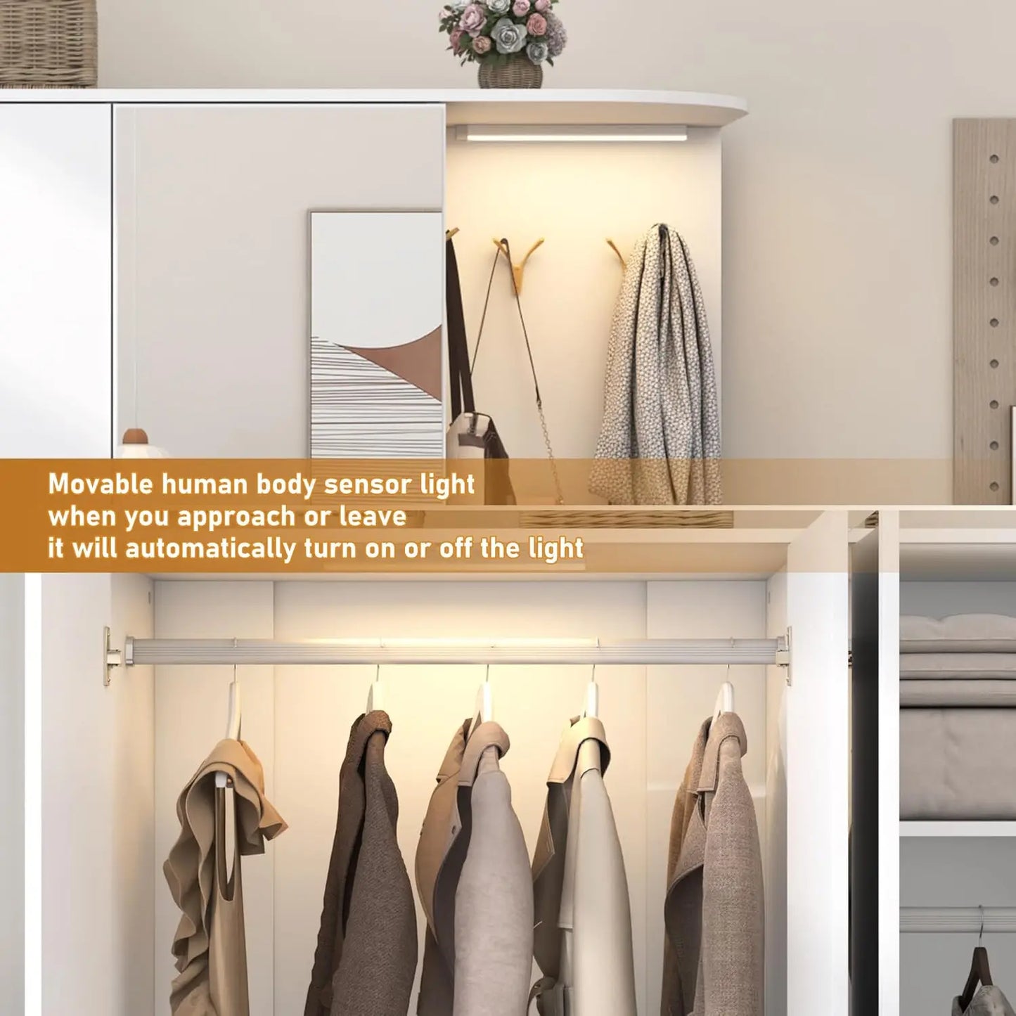 Modern Wooden Armoire Wardrobe with Mirror Sensor Light