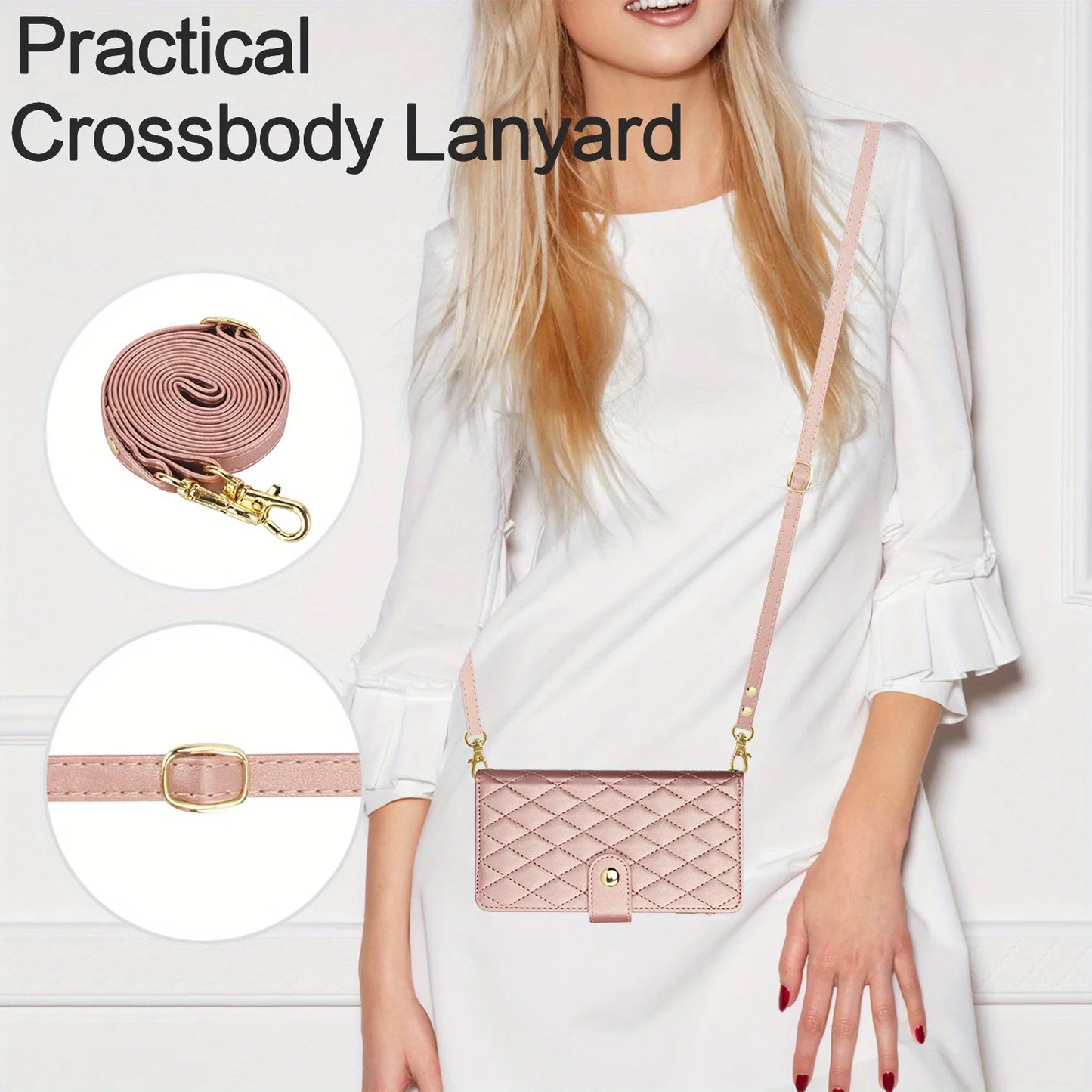 Cross-body PU Leather Wallet Flip Case with Zipper Card Slot