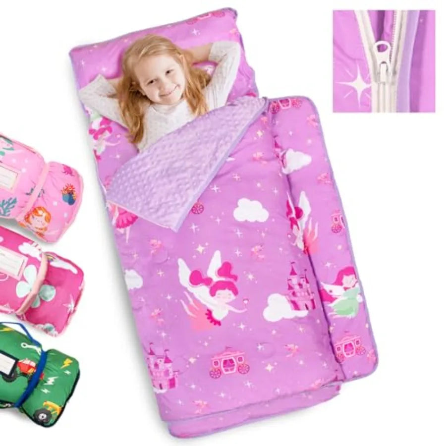 Toddler Nap Mat Extra Large with Detachable Minky Blanket and Pillow
