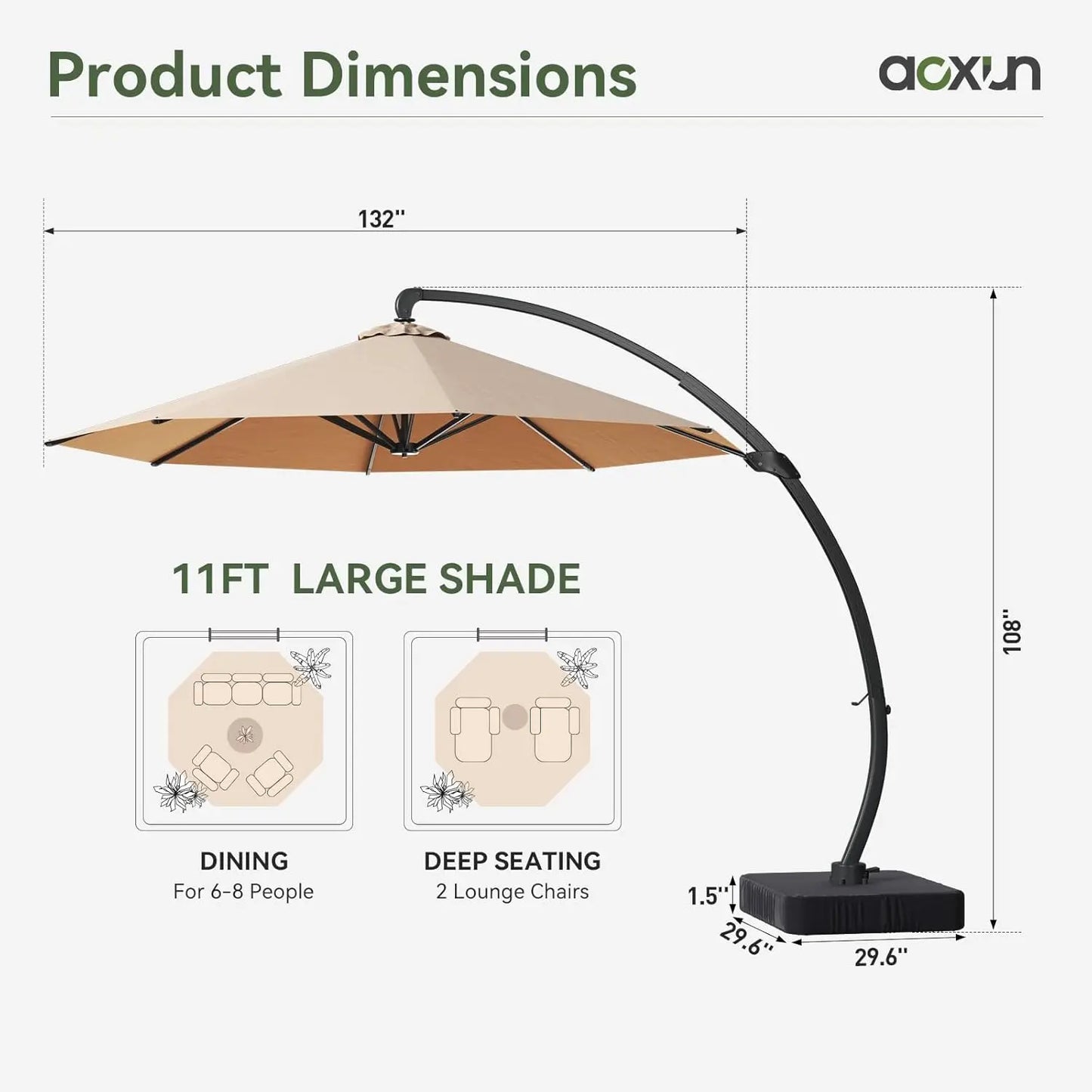 Large Patio Aluminum Offset Umbrella Windproof with 360° Rotation