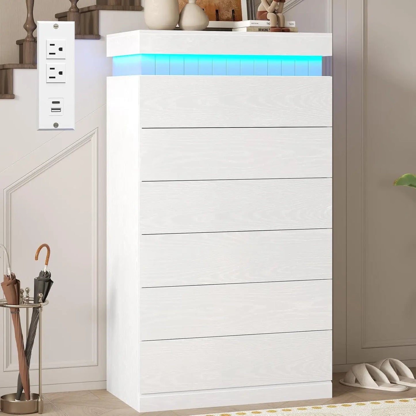 Sliding Top LED Power Outlet with Wood Chest