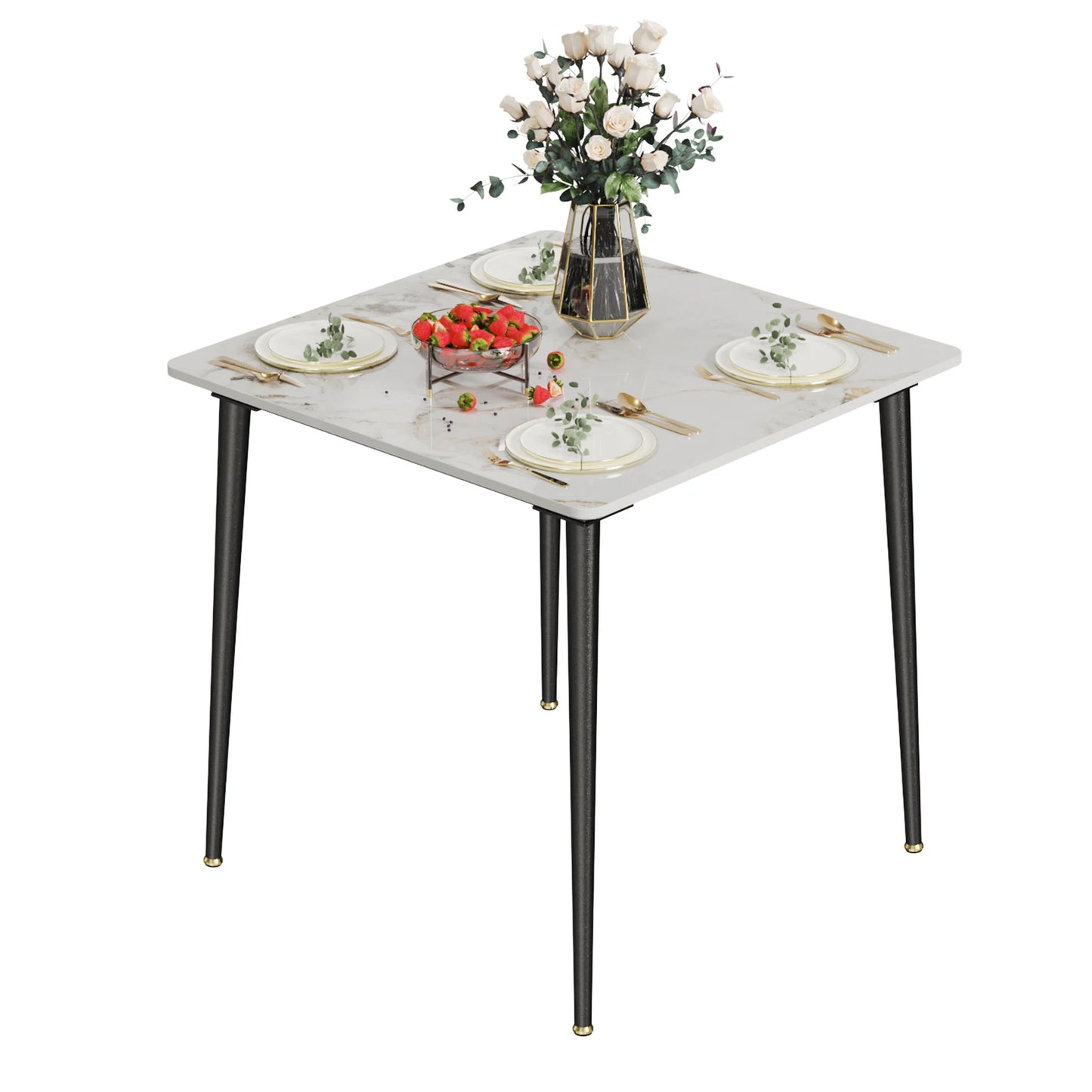 Mid-Century Slate Dining Table with Sintered Stone Top and Metal Legs