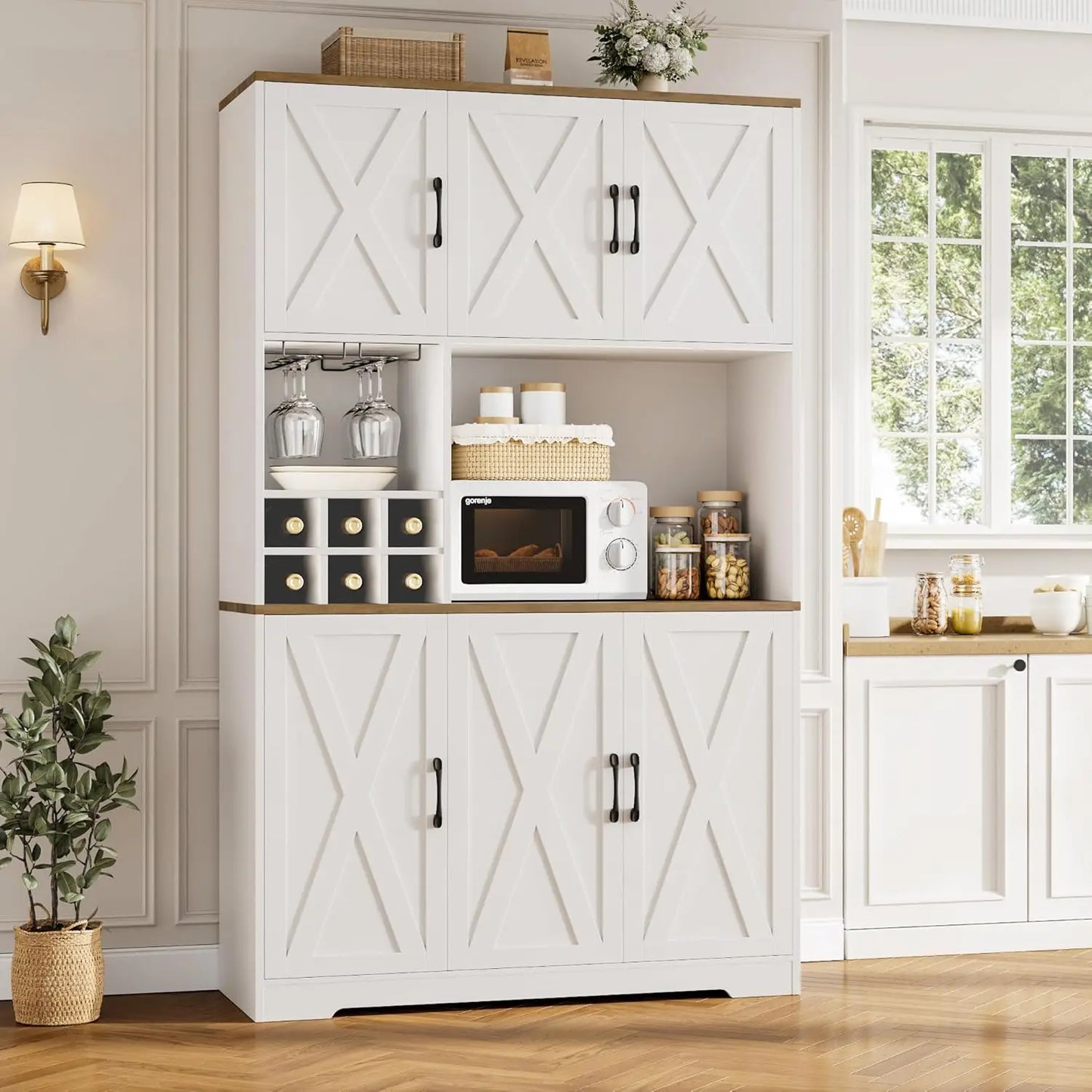 Food Pantry Cabinet with Microwave Stand