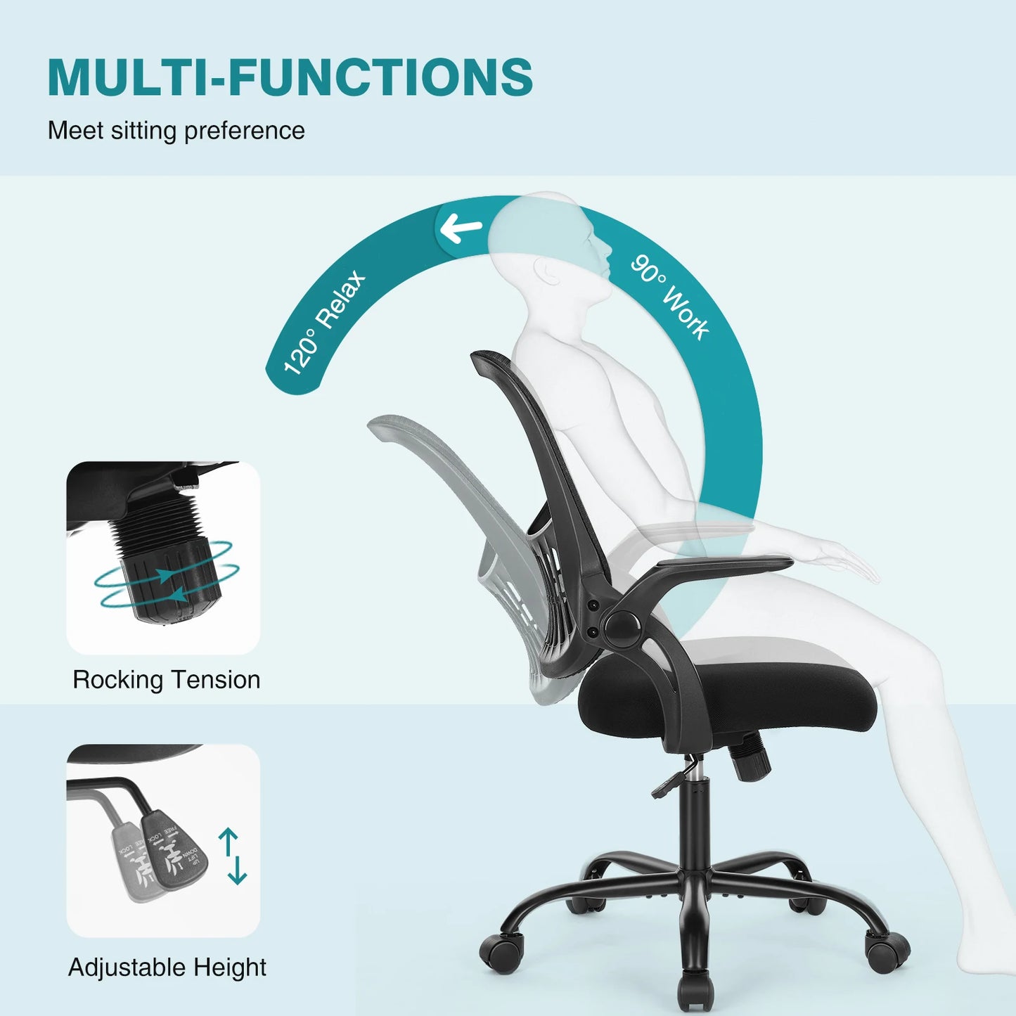 Ergonomic Mesh Backrest Office Desk Chair Adjustable Height