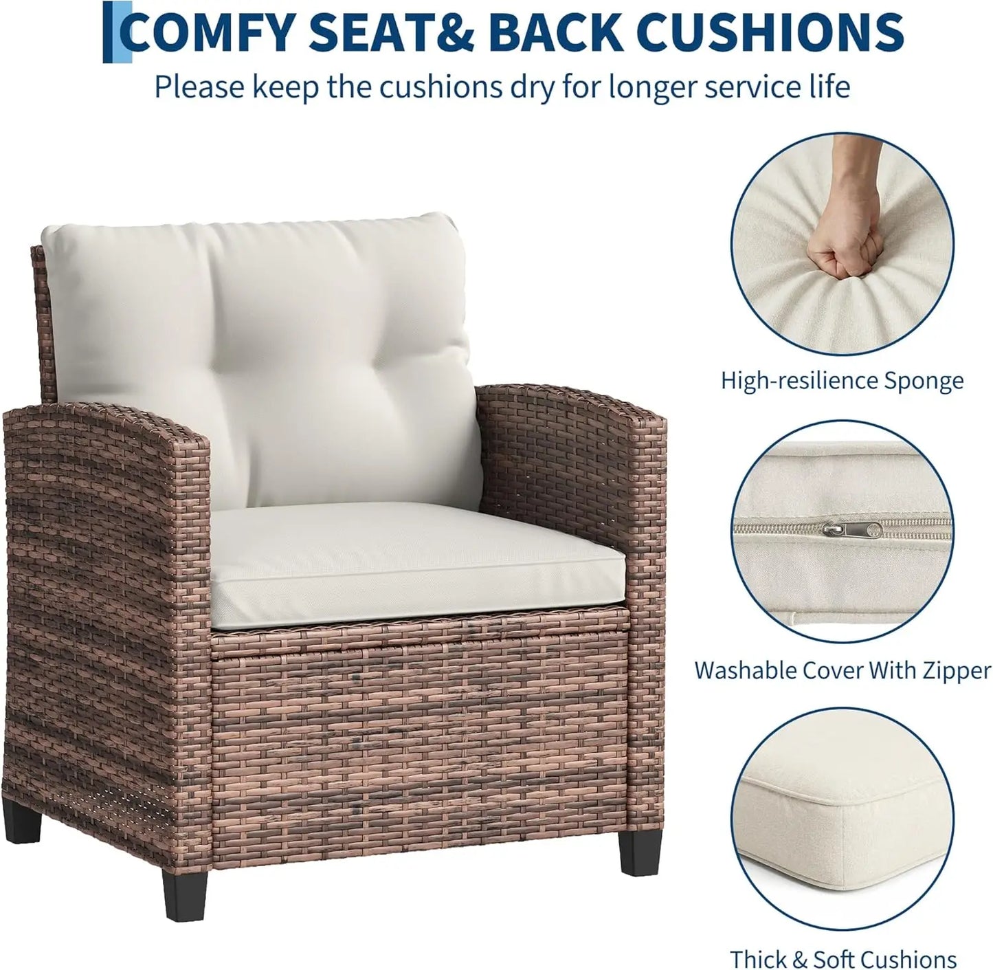 Rattan Patio Furniture Set - Wicker Chairs with Side Table